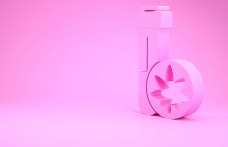 Pink Chemical test tube with marijuana or cannabis leaf icon isolated on pink background. Research concept. Laboratory CBD oil. Minimalism concept. 3d illustration 3D renderの写真素材