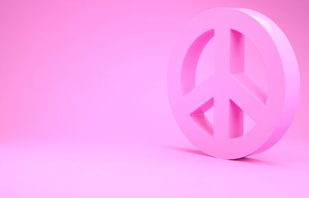 Pink Peace icon isolated on pink background. Hippie symbol of peace. Minimalism concept. 3d illustration 3D renderの写真素材