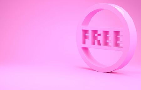 Pink Price tag with an inscription Free icon isolated on pink background. Badge for price. Promo tag discount. Minimalism concept. 3d illustration 3D renderの写真素材
