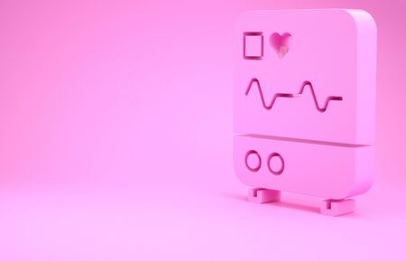 Pink Computer monitor with cardiogram icon isolated on pink background. Monitoring icon. ECG monitor with heart beat hand drawn. Minimalism concept. 3d illustration 3D renderの写真素材