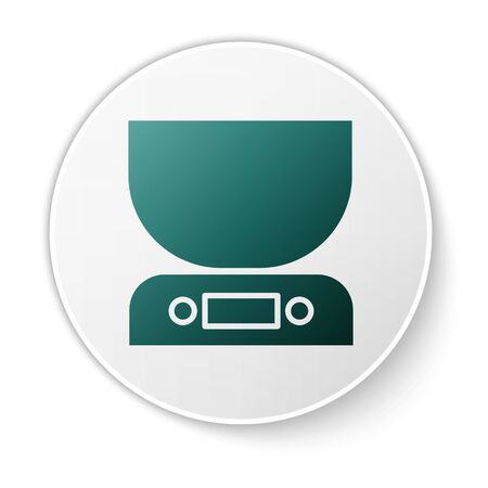 Green Electronic scales icon isolated on white background. Weight measure equipment. White circle button. Vector Illustrationのイラスト素材