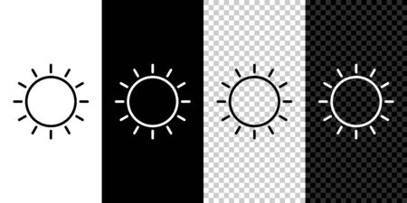 Set line Sun icon isolated on black and white background. Summer symbol. Good sunny day. Vector Illustrationのイラスト素材