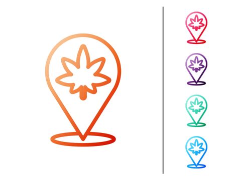 Red line Map pointer and marijuana or cannabis leaf icon isolated on white background. Hemp symbol. Set color icons. Vector Illustrationのイラスト素材