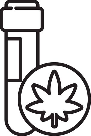 Black line Chemical test tube with marijuana or cannabis leaf icon isolated on white background. Research concept. Laboratory CBD oil. Vector Illustrationのイラスト素材