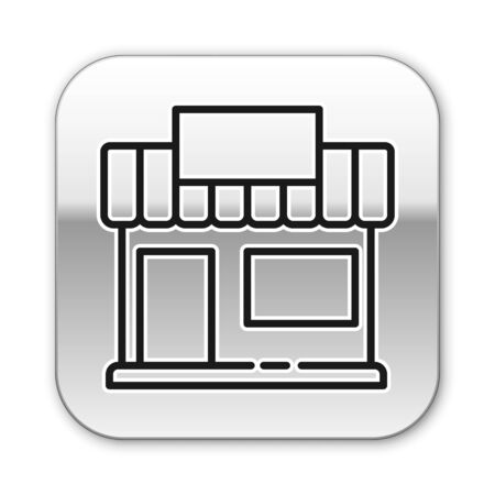 Black line Shopping building or market store icon isolated on white background. Shop construction. Silver square button. Vector Illustrationのイラスト素材