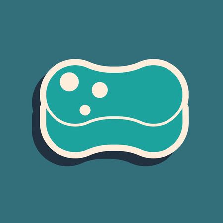 Green Sponge icon isolated on green background. Wisp of bast for washing dishes. Cleaning service concept. Long shadow style. Vector Illustrationのイラスト素材