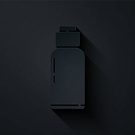 Paper cut Canteen water bottle icon isolated on black background. Tourist flask icon. Jar of water use in the campaign. Paper art style. Vector Illustrationのイラスト素材