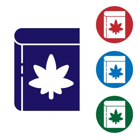 Blue Book and marijuana or cannabis leaf icon isolated on white background. Hemp symbol. Set icons in color square buttons. Vector Illustrationのイラスト素材