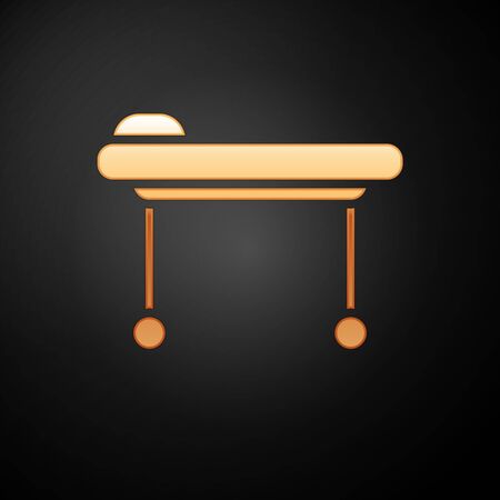 Gold Stretcher icon isolated on black background. Patient hospital medical stretcher. Vector Illustrationのイラスト素材