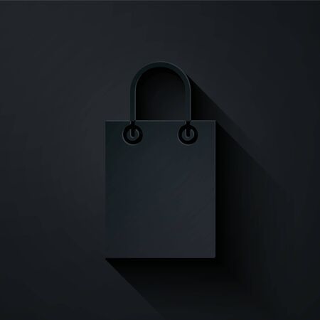 Paper cut Paper shopping bag icon isolated on black background. Package sign. Paper art style. Vector Illustrationのイラスト素材
