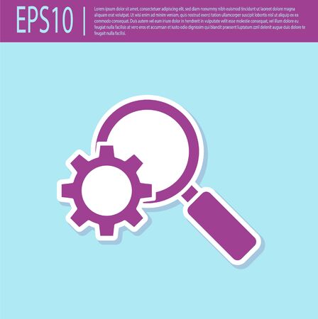 Retro purple Magnifying glass and gear icon isolated on turquoise background. Search gear tool. Business analysis symbol. Vector Illustrationのイラスト素材