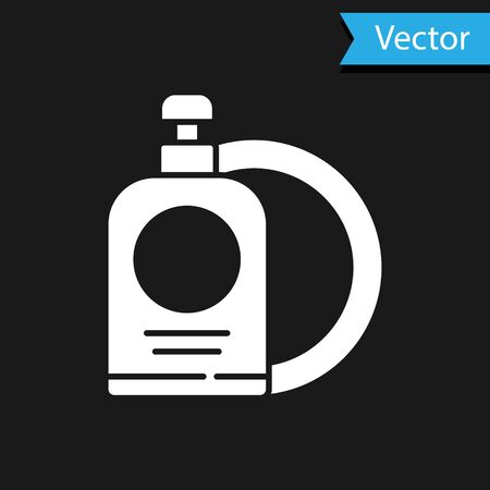 White Dishwashing liquid bottle and plate icon isolated on black background. Liquid detergent for washing dishes. Vector Illustrationのイラスト素材