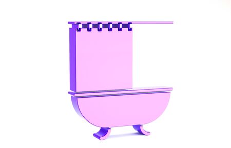 Purple Bathtub with open shower curtain icon isolated on white background. Minimalism concept. 3d illustration 3D renderの写真素材