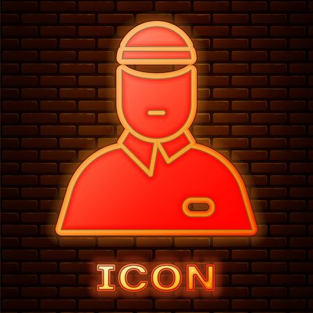 Glowing neon Seller icon isolated on brick wall background. Vector Illustrationのイラスト素材