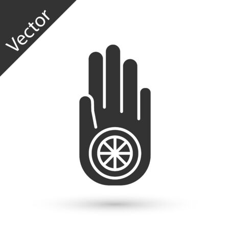 Grey Symbol of Jainism or Jain Dharma icon isolated on white background. Religious sign. Symbol of Ahimsa. Vector Illustrationのイラスト素材