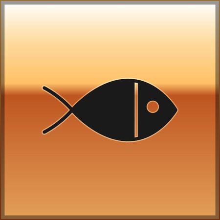 Black Christian fish symbol icon isolated on gold background. Jesus fish symbol. Vector Illustrationのイラスト素材