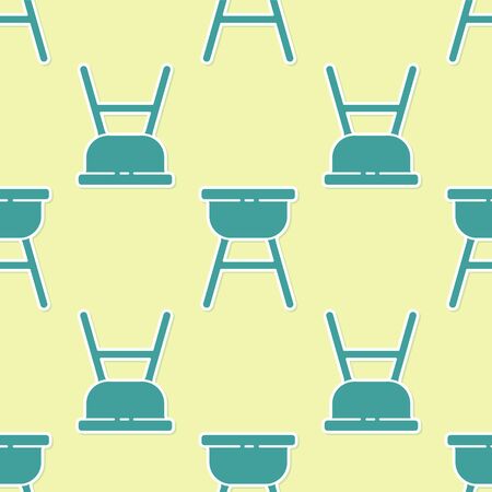 Green Barbecue grill icon isolated seamless pattern on yellow background. BBQ grill party. Vector Illustrationのイラスト素材