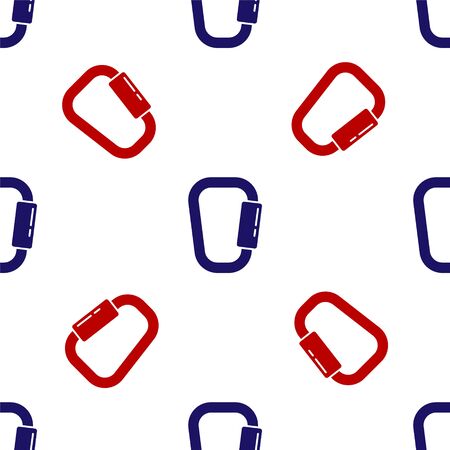Blue and red Carabiner icon isolated seamless pattern on white background. Extreme sport. Sport equipment. Vector Illustrationのイラスト素材