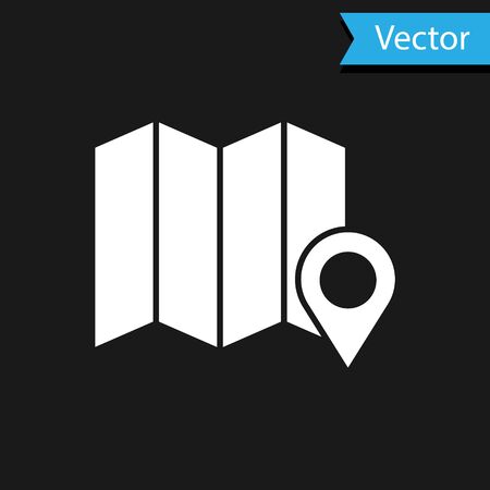 White Location of the forest on a map icon isolated on black background. Vector Illustrationのイラスト素材