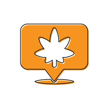Orange Map pointer and marijuana or cannabis leaf icon isolated on white background. Hemp symbol. Vector Illustrationのイラスト素材