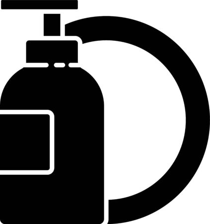 Black Dishwashing liquid bottle and plate icon isolated on white background. Liquid detergent for washing dishes. Vector Illustrationのイラスト素材