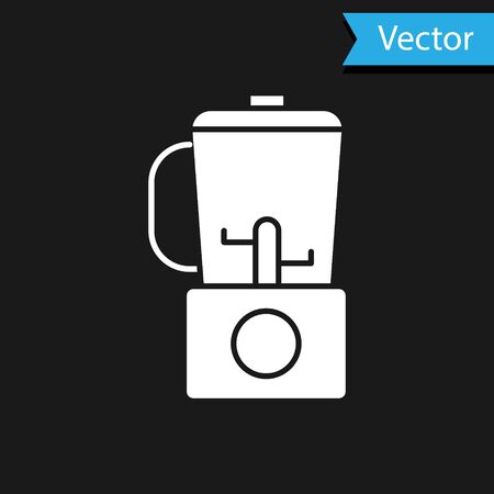 White Blender icon isolated on black background. Kitchen electric stationary blender with bowl. Cooking smoothies, cocktail or juice. Vector Illustrationのイラスト素材