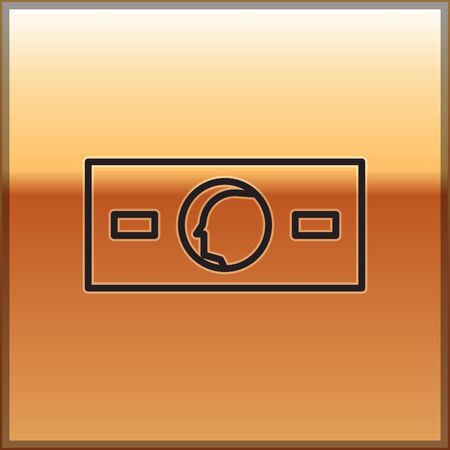 Black line Paper money cash icon isolated on gold background. Money banknotes stacks. Bill currency. Vector Illustrationのイラスト素材