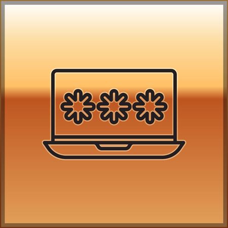 Black line Laptop with password notification icon isolated on gold background. Security, personal access, user authorization, login form.  Vector Illustrationのイラスト素材
