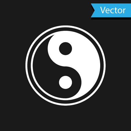 White Yin Yang symbol of harmony and balance icon isolated on black background. Vector Illustrationのイラスト素材