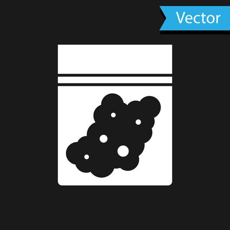 White Plastic bag of medicinal cannabis icon isolated on black background. Health danger. Vector Illustrationのイラスト素材