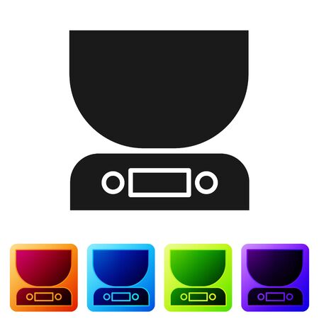 Black Electronic scales icon isolated on white background. Weight measure equipment. Set icons in color square buttons. Vector Illustrationのイラスト素材