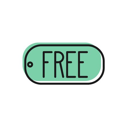 Black line Price tag with an inscription Free icon isolated on white background. Badge for price. Promo tag discount.  Vector Illustrationのイラスト素材