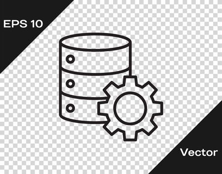 Black line Server and gear icon isolated on transparent background. Adjusting app, service concept, setting options, maintenance, repair, fixing.  Vector Illustrationのイラスト素材