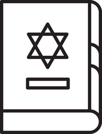 Black line Jewish torah book icon isolated on white background. On the cover of the Bible is the image of the Star of David.  Vector Illustrationのイラスト素材
