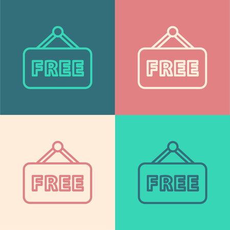 Pop art line Price tag with an inscription Free icon isolated on color background. Badge for price. Promo tag discount. Vector Illustrationのイラスト素材