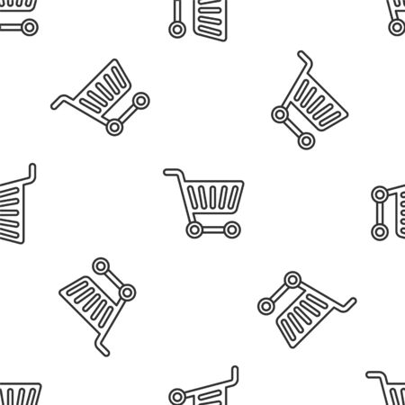 Grey line Shopping cart icon isolated seamless pattern on white background. Online buying concept. Delivery service sign. Supermarket basket symbol. Vector Illustrationのイラスト素材