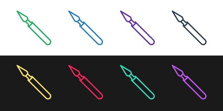 Set line Medical surgery scalpel tool icon isolated on black and white background. Medical instrument. Vector Illustrationのイラスト素材