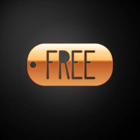 Gold Price tag with an inscription Free icon isolated on black background. Badge for price. Promo tag discount.  Vector Illustrationのイラスト素材