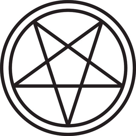 Black line Pentagram in a circle icon isolated on white background. Magic occult star symbol. Vector Illustrationのイラスト素材