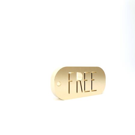 Gold Price tag with an inscription Free icon isolated on white background. Badge for price. Promo tag discount. 3d illustration 3D renderの写真素材