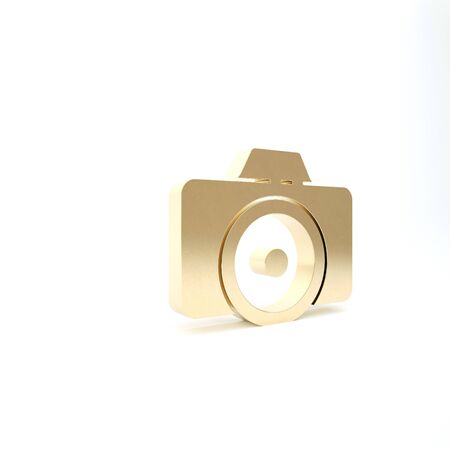 Gold Photo camera icon isolated on white background. Foto camera icon. 3d illustration 3D renderの写真素材