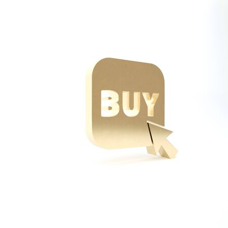 Gold Buy button icon isolated on white background. 3d illustration 3D renderの写真素材