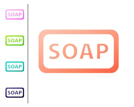 Coral Bar of soap icon isolated on white background. Soap bar with bubbles. Set color icons. Vector Illustrationのイラスト素材
