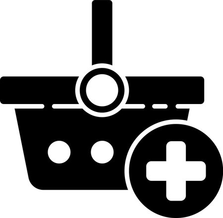 Black Add to Shopping basket icon isolated on white background. Online buying concept. Delivery service. Supermarket basket symbol. Vector Illustrationのイラスト素材