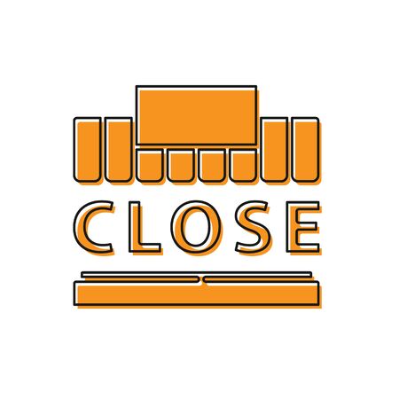 Orange Shopping building or market store and text closed icon isolated on white background. Shop construction. Vector Illustrationのイラスト素材