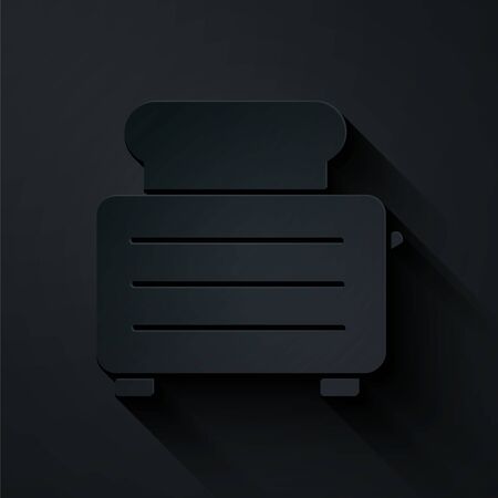 Paper cut Toaster with toasts icon isolated on black background. Paper art style. Vector Illustrationのイラスト素材