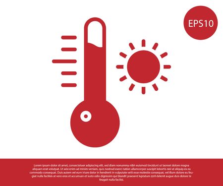 Red Meteorology thermometer measuring icon isolated on white background. Thermometer equipment showing hot or cold weather. Vector Illustrationのイラスト素材
