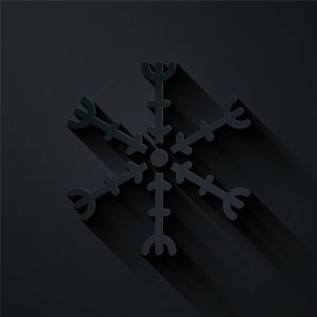Paper cut Snowflake icon isolated on black background. Paper art style. Vector Illustrationのイラスト素材
