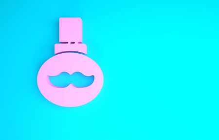 Pink Beard and mustaches care oil bottle icon isolated on blue background. Glass bottle with pipette. Minimalism concept. 3d illustration 3D renderの写真素材