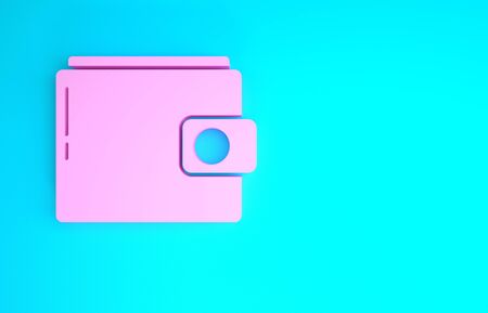 Pink Wallet icon isolated on blue background. Purse icon. Cash savings symbol. Minimalism concept. 3d illustration 3D renderの写真素材